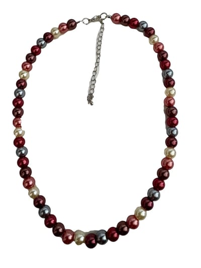 Petra's Sieradenwereld - Parelketting fuchsia, bordeaux, grijs en wit 8 mm (1123)