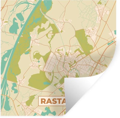 Muurstickers - Sticker Folie - Rastatt - Vintage - Plattegrond - Kaart - Stadskaart - 100x100 cm - Plakfolie - Muurstickers Kinderkamer - Zelfklevend Behang XXL - Zelfklevend behangpapier - Stickerfolie