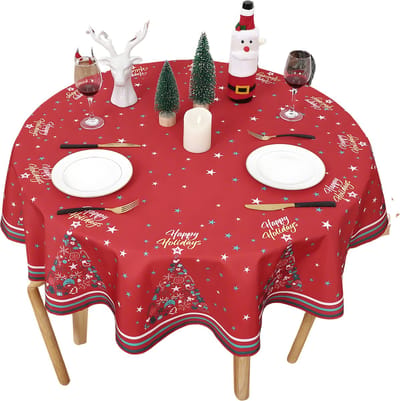 Kersttafelkleed Waterbestendig - Voor Eettafel & Kerstfeest - Decoratieve Tafelkleding - Polyester Kerstdecoratie - keukentafel - Round 152cm