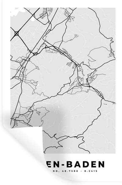 Muurstickers - Sticker Folie - Duitsland - Baden-Baden - Kaart - Stadskaart - Plattegrond - 20x30 cm - Plakfolie - Muurstickers Kinderkamer - Zelfklevend Behang - Zelfklevend behangpapier - Stickerfolie
