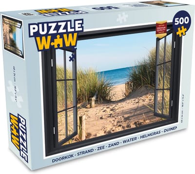 Puzzel Doorkijk - Strand - Zee - Zand - Water - Helmgras - Duinen - Legpuzzel - Puzzel 500 stukjes
