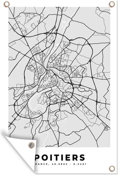 Muurdecoratie Poitiers - Plattegrond - Frankrijk - Kaart - Stadskaart - 120x180 cm - Tuinposter - Tuindoek