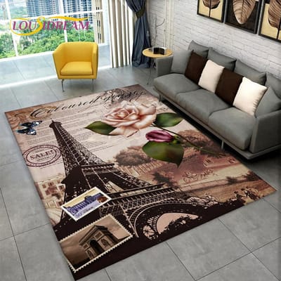 Frankrijk Parijs Eiffeltoren Romantische Kunst Gebied Tapijt, Tapijt Tapijt voor Woonkamer Slaapkamer Bank Deurmat Keuken Decor Antislip Vloermat 40x60cm(15x23in)