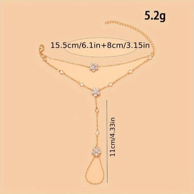 Modieuze Kristallen Armband in Ins Stijl, Bestverkopende Vinger- en Handketting, Minimalistisch Geometrisch Design voor Dames, Stijlvolle Party Sieraden beige