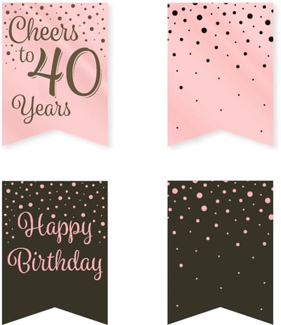 Q2P - 40 Jaar Versiering - Slingers - Verjaardag Versiering - Decoratie - Rose Goud & Zwart - Vlaggenlijn - 1 Stuk