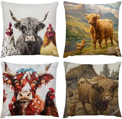 4 x outdoor kussens, bank, vee, dieren, waterdicht, 80 x 80 cm, decoratief voor slaapkamer, buiten, stoel, balkon, camping, kussen 81,3 x 81,3 cm, ademend K107