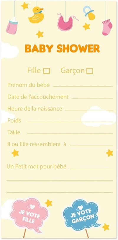 20 Voorspellingskaarten voor Babyfeestjes en Gender Reveal - Speelkaarten