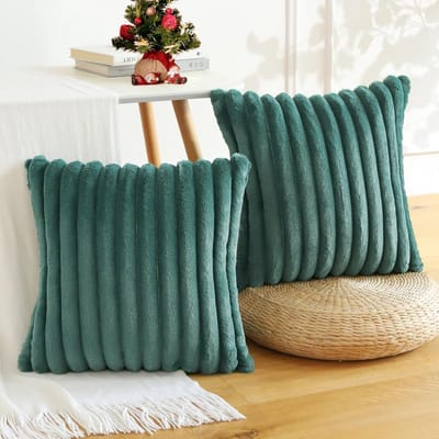 MIVRAY Kussenslopen – Kussensloop Set Met Fluweel, Sierkussenslopen Voor Sofa, Slaapkamer En Bureau, Zachte Gestreepte Kussenslopen – Donkergroen – 50x50 cm