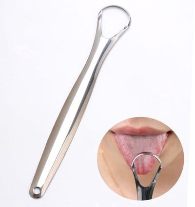 Okado Tongschraper RVS Zilver – Tongreiniger en Tongkrabber voor Mondverzorging – Roestvrijstalen Tong Schraper voor Dagelijks Gebruik – 1 Stuk
