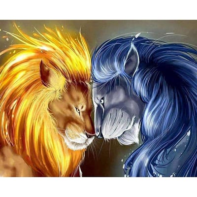 5d diy diamant schilderen kruissteek diamant borduurwerk vuurblauwe leeuwen muursticker volledige diamant 20X30CM yellow