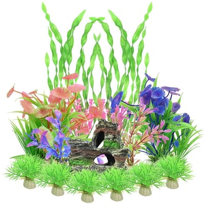 Dailygoods- Aquariumplanten Set van 13 Stuks - Kunststof Waterplanten - Decoratie voor Vistanks - Veilig en Niet Giftig - Geschikt voor Zoet- en Zoutwater - Drijvende Basis - Kunstplanten