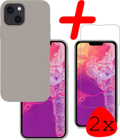 Hoesje Met 2x Screenprotector - Geschikt voor Apple iPhone 14 - Sterk & Shockproof - Back Cover - Siliconen Case - Telefoon Hoes - Grijs