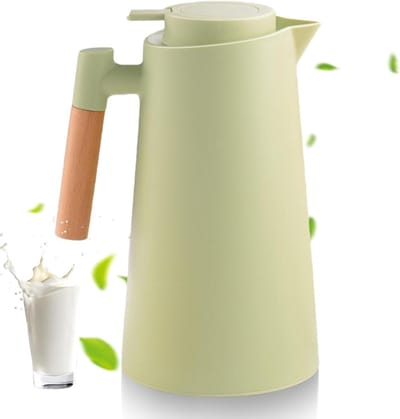 Thermoskan 1 liter - Isoleerkan Houten Handvat - Dranken Warm Houden - Temperatuurweergave - 1 Liter - Groen