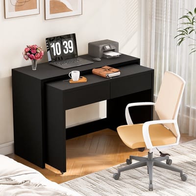 MIVRAY 2-in-1 Inklapbaar Bureau Met Opbergruimte En Rollen Voor Kleine Ruimtes - Zwart - 110x40x78 Cm