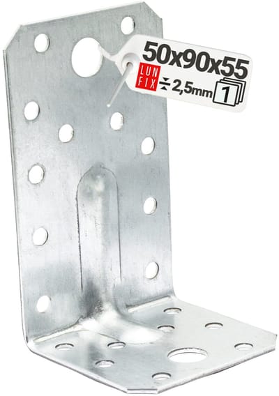 LUN FIX - Hoekverbinder met rib / inkeping - 50x90x55x2,5 mm - Gegalvaniseerd staal - constructiehoek
