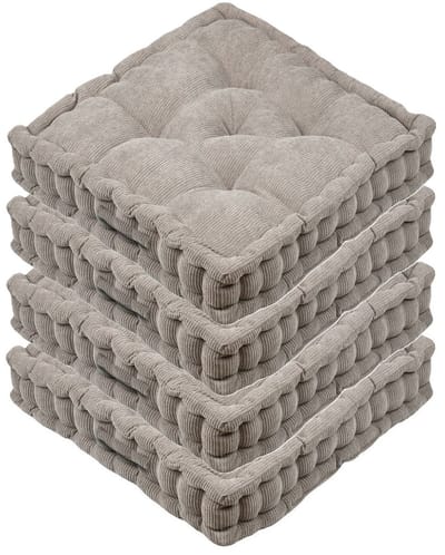 Stof Textile Vloerkussen Ribcord - 4x - taupe - polyester - 45 x 45 x 10 cm - vierkant - Extra dik - extra zitplaatsen - spelen - gamen - relaxen