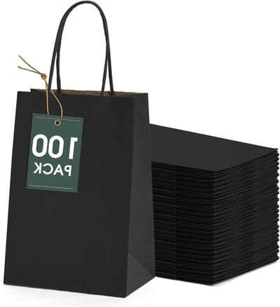 Papieren Geschenkzakken - Zwarte Kraft Tassen - Cadeaus Verpakken - Stevige Vierkante Bodem - 100 Stuks - Zwart