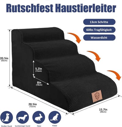 Waterdichte Huisdiertrap voor Honden, Draagbare Hondentrap met Wasbare Overtrek, Afneembare Kattentrap, Dog Stairs voor Sofa, Bed, Stuur Pluisroller (4 Treden)