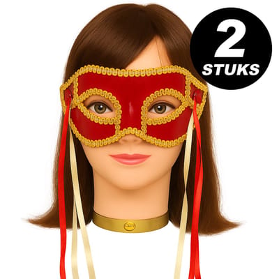 2x Venetiaans Masker Rood met Goud – Verkleedmasker Set – Feestmaskers voor Carnaval, Themafeest & Masquerade