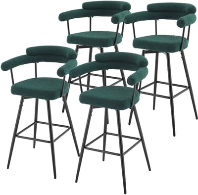 Set van 4 barkrukken 360° draaibaar donkergroen 61x103x55 cm met armleuning, rugleuning en voetensteun tot 120 kg ML design