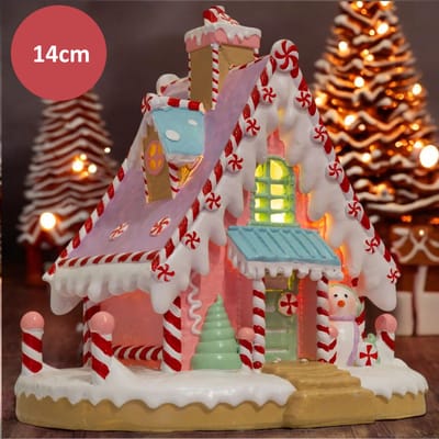 LED Peperkoekhuis 14x15 cm - Roze - Vrolijke kerstdecoratie