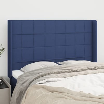 vidaXL - Hoofdbord - met - randen - 147x16x118/128 - cm - stof - blauw