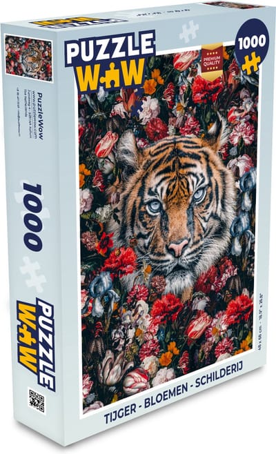 Puzzel Tijger - Bloemen - Schilderij - Legpuzzel - Puzzel 1000 stukjes volwassenen