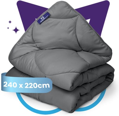 Slaapspeciaal eazydekbed Essential 240x220 cm - ANTRACIET - Dekbed Zonder Overtrek – Gekleurd Dekbed – Hoesloos Dekbed - Wasbaar Dekbed - Luxe Gelvezels - Anti-Allergisch & Perfect Voor Elk Seizoen - Lits Jumeaux