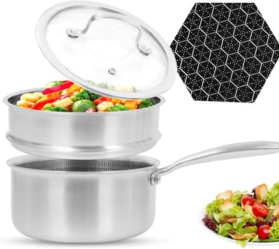 Hybride Roestvrijstalen Steelpan met Stomer - 2,0 Qt Vaatwasser- en Ovenbestendig