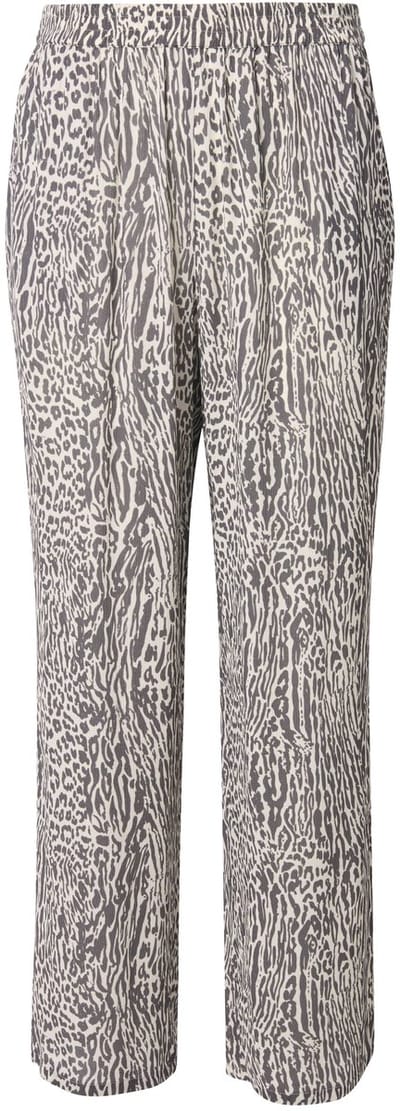 Ulla Popken - Dames - Broek Rose dierenprint wijde pijpen elastische band - Sneeuwwit - Maat 42+