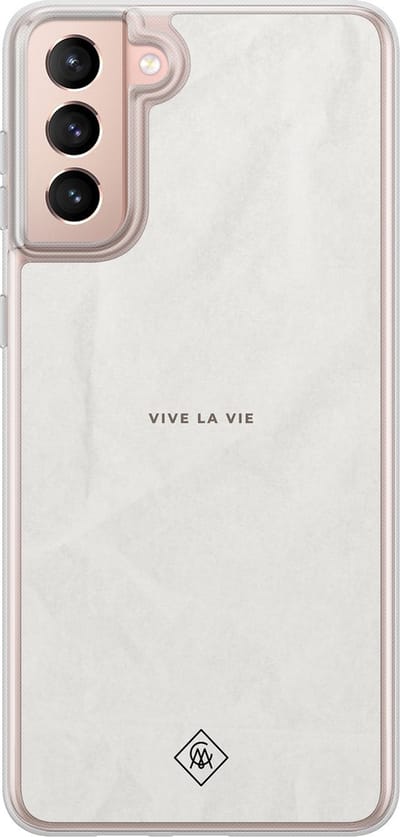 Casimoda® hoesje - Geschikt voor Samsung Galaxy S21 - Vive La Vie - 2-in-1 case - Schokbestendig - Tekst - Verhoogde randen - Grijs, Transparant