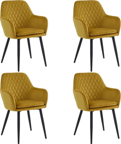 Colenis® - Laura Eetkamerstoel - Set Van 4 - Okergeel - Velvet - Design - Industrieel - Met armleuning