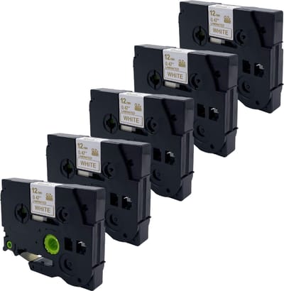 DULA Brother Compatible label tape- Tze-234 - 5 cassettes - Brother P-Touch - Goud op wit - 12mm x 8m
