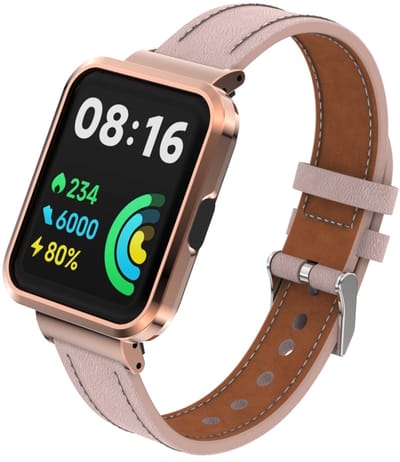 By Qubix - Leren band met case - Roze - Geschikt voor Xiaomi Redmi Watch 2 (Lite)