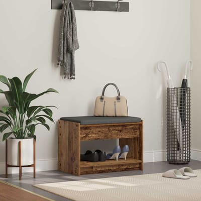 vidaXL - Hallenbank - Oudhout - 63 - x - 38 - x - 45 - cm - Geengineerd - Hout - en - Stof