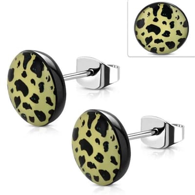 Aramat Jewels | Oorbellen | Stijlvolle Luipaard Oorbellen | 10mm / Koe-Zwart-Geel | |7mm | Staal | Kinderen, Volwassenen | Verkleurd niet
