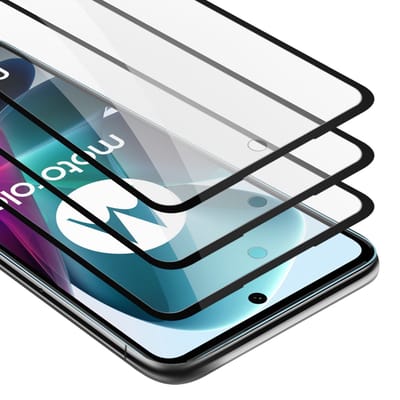 Cadorabo 3x Screenprotector geschikt voor Motorola MOTO G200 5G Volledig scherm pantserfolie Beschermfolie in TRANSPARANT met ZWART - Getemperd (Tempered) Display beschermend glas in 9H hardheid met 3D Touch