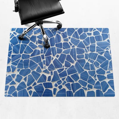 Wallfluent - Vloerbeschermer Mozaïek Van Fragmenten - 140x100 cm - Blauw Mótif Bureaustoelmat - Rechthoekig - Vloerbeschermer Vinyl-Computer Stoel Mat-Kantoordecoraties - Organisch marmerpatroon