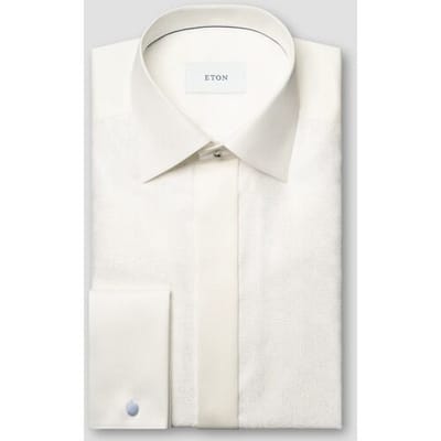 Eton Overhemd Lurex Paisley Bib Evening Cotton Poplin Off White / male