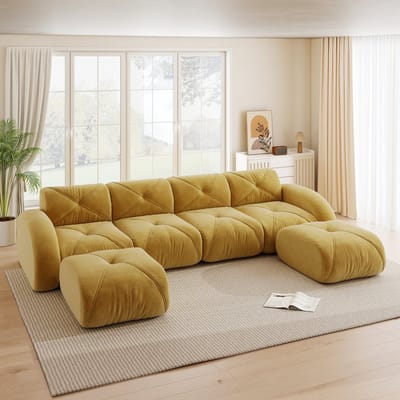 MODENUIT U-bank - 4-Zits Modulsofa Met 2 Hockers - Framevrij Voor Woonkamer En Lounge - Chenille - Geel