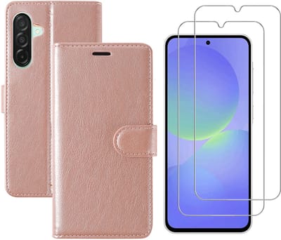 Hoesje geschikt voor Samsung Galaxy A36 bookcase Rosegoud - Met screenprotector tempered glass Galaxy A36 - 2x