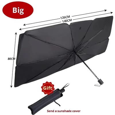 KEBIDU UPF50+ Auto Zonnescherm Windscherm Paraplu, Opvouwbaar Zilveren Coating Windscherm Zonneklep, Anti-UV Warmte-isolatie voor Alle Auto's, Draagbare Opslag