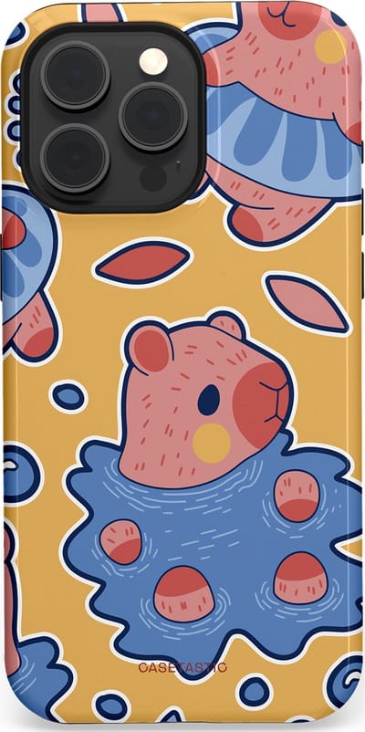 Casetastic Hoesje Geschikt voor Apple iPhone 15 Pro Max Magsafe - Stijlvolle Beschermende Duo-layer Case - Capibara plons