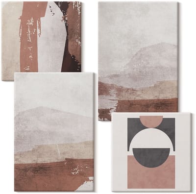 Wallfluent Set van canvas schilderijen - Abstracte patronen in tinten bruin en beige Canvas Schilderijen Set - Set van 4 Canvas Schilderijen - Bruin Set van Canvas Prints - Abstractie Canvas Kunst Set - Boheemse Canvas Kunst Set