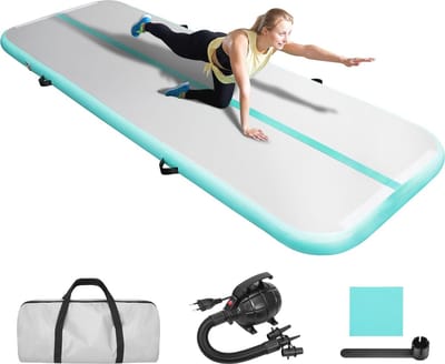 Opblaasbare Gymnastiekmat 3m/4m/4.9m/6m - 10 cm Dikke Trainingsmat voor Thuis, Yoga, Cheerleading en Watersport met 600W Pomp