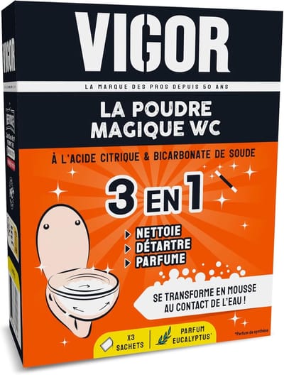 Vigor | Magic Powder WC | 3-in-1: Diepreiniging, ontkalking en geur | Actief schuim | Formule met citroenzuur en zuiveringszout | Eucalyptusgeur | 3 x 100 g
