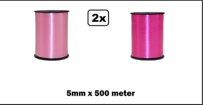 2x Krullint baby roze en hard roze 5mm x 500meter - krul lint kerst thema feest decoratie kado kado gold verjaardag