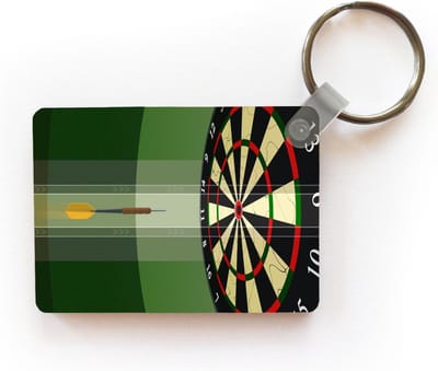Sleutelhanger - Een illustratie van een dartpijl richting het midden van het dartbord - Uitdeelcadeautjes - Plastic