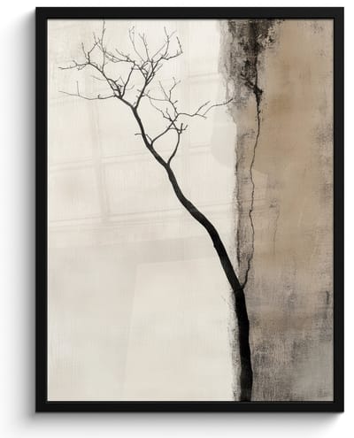Poster in lijst - Fotolijst 50x70 cm - Posters - Wabi sabi - Plant - Beige - Posterlijst zwart - Decoratie - Wanddecoratie woonkamer - Muurdecoratie slaapkamer