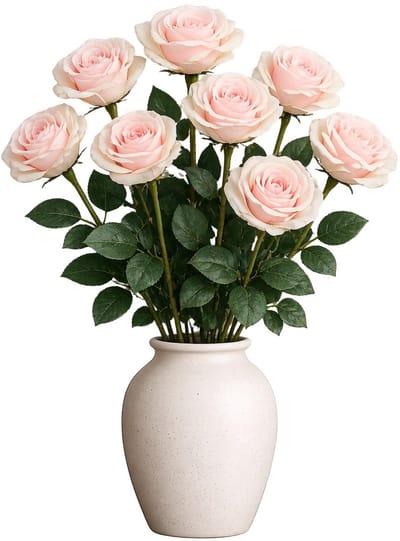 Mica Decorations Kunstbloem Roos Valentine - 8x - H59 cm - lichtroze - kunststof - stelen kunstbloemen - boeket - rozen bloemetjes - Valentijnsdag